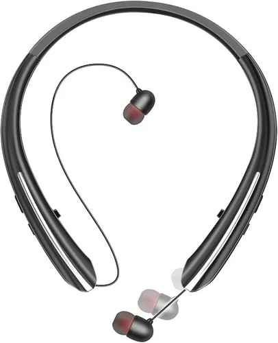 Vista 8 de Auriculares Bluetooth retráctiles con banda para el cuello, auriculares inalámbricos de ajuste cómodo de 20 horas con carrete automático, Negro