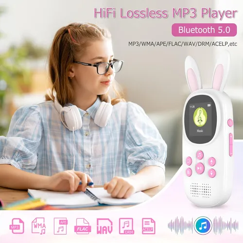 Vista 2 de Reproductor Mp3 para Niños, Lindo Reproductor Mp3 de Conejo para Niños con Bluetooth, Reproductores Mp3 de 32GB con Altavoz, Radio FM, Grabaciones