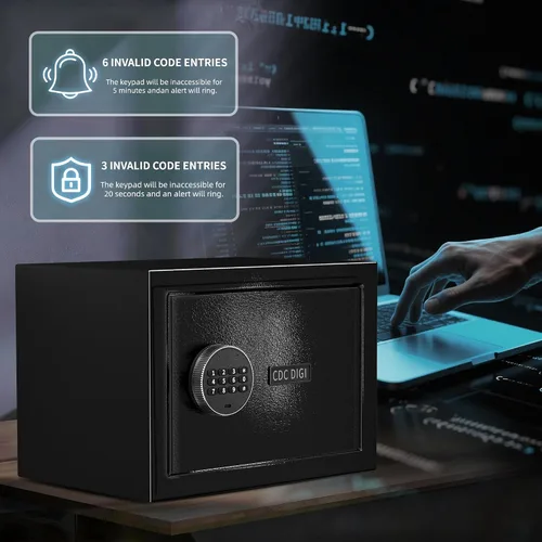 Vista 3 de Caja fuerte, Caja fuerte de 0.8 pies cúbicos, Caja de seguridad digital antirrobo con teclado electrónico y llave, Cajas fuertes a prueba de fuego