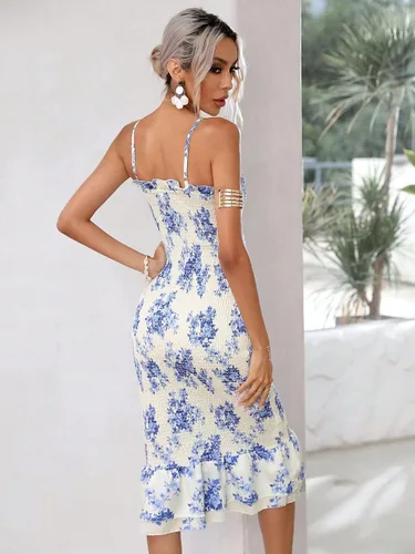 Vista 2 de Floerns Vestido de tirantes sin mangas con estampado floral elegante y dobladillo con volantes para mujer