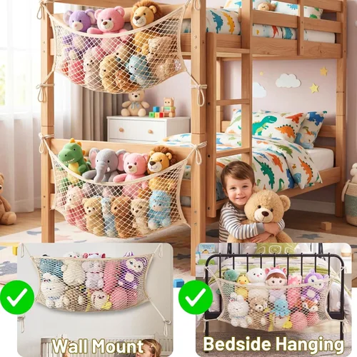 Vista 3 de Red de almacenamiento de animales de peluche para niños, red organizadora de juguetes de noche, almacena cuidadosamente tus animales de peluche, red