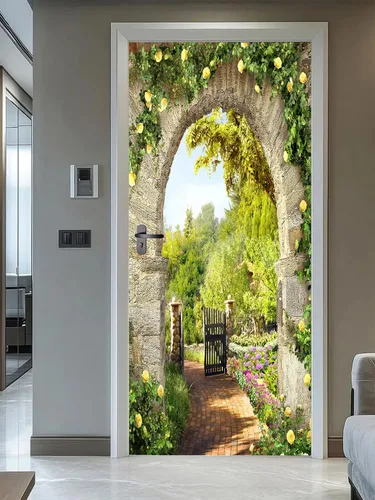 Vista 19 de artfanke Murales 3D de bosque caducifolio amarillo para puerta, 30.3 x 78.7 pulgadas, calcomanías autoadhesivas para puerta, póster de bricolaje