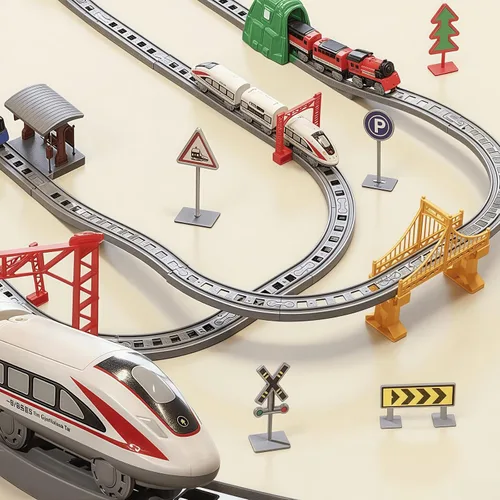 Vista 9 de Juego de tren eléctrico de 119 piezas para niños de 4 a 8 años, juego de tren a pilas con rieles, regalos para niños de 3, 4, 5, 6, 7, 8 años o más