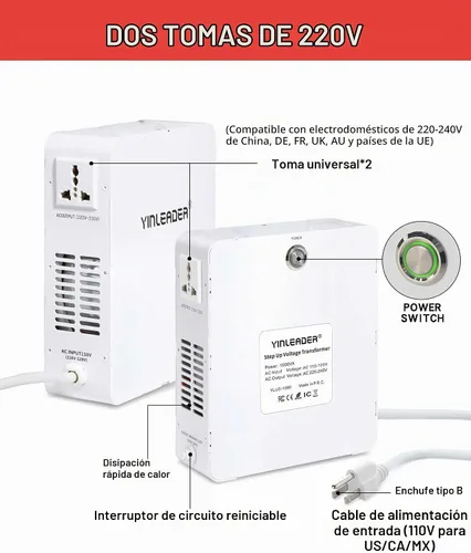 Vista 2 de Convertidor de voltaje de 1000 W 120 V a 240 V O 110 V a 220 V