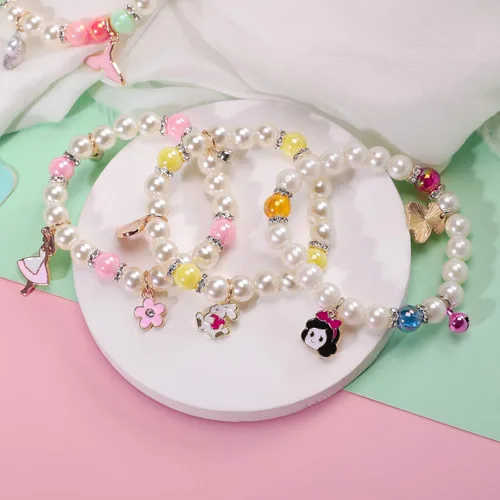 Vista 4 de PinkSheep Bracelets for Kids Girls Pearl Bead Bracelets Teen Jewelry Set Party Favor Costume Princess Pretend Play,Beaded Stretch Charm Bracelet Set