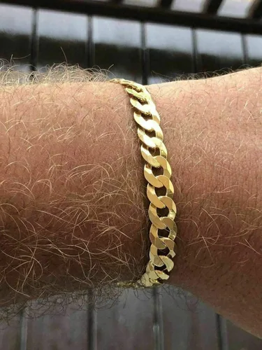 Vista 8 de Men's Cuban Link Bracelet 14k Gold Over Solid 925 Sterling Silver Bracelet - 8.5" 8mm - Diamond Cut Pave