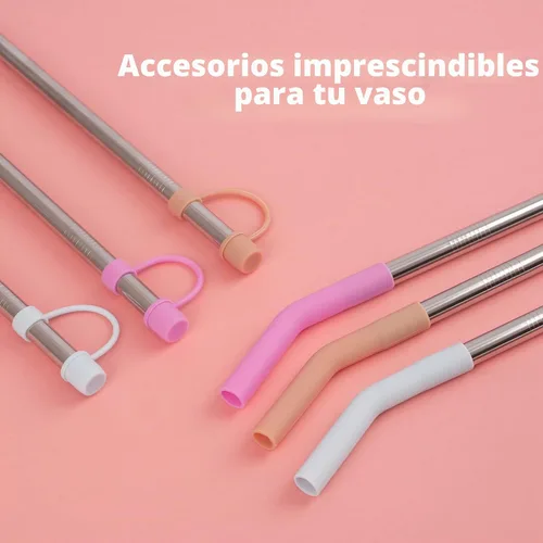 Vista 6 de Jetstop Pajitas de acero inoxidable con tapas que se ajustan a vasos Stanley de 14oz y 20oz, Pajita reutilizable de 8.6 pulgadas con puntas