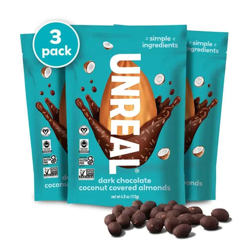 Vista 9 de UNREAL Almendras de chocolate negro - Certificado vegano, sin gluten, comercio justo, sin OMG, sin alcoholes de azúcar o soja (3 bolsas)