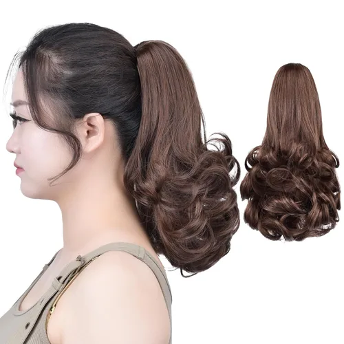 Vista 25 de SYXLCYGG Auburn Clip Cola de caballo Clip Cola de caballo Extensión de cola de caballo ondulado 10 pulgadas 3.5 oz pelo sintético falso pieza