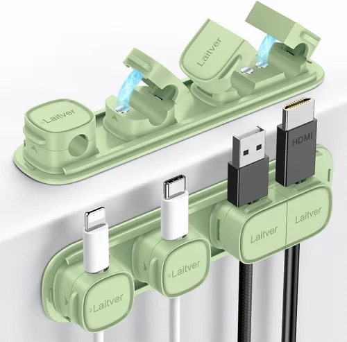 Vista 17 de Paquete de 6 clips magnéticos para cables [apertura/bloqueo en 1s], organizador y sujetador de cables Laitver con adhesivo fuerte para escritorio