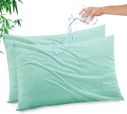 Vista 8 de Funda de almohada impermeable de bambú y rayón de Gogreen, funda de almohada transpirable, protector de almohada refrescante con cremallera, funda