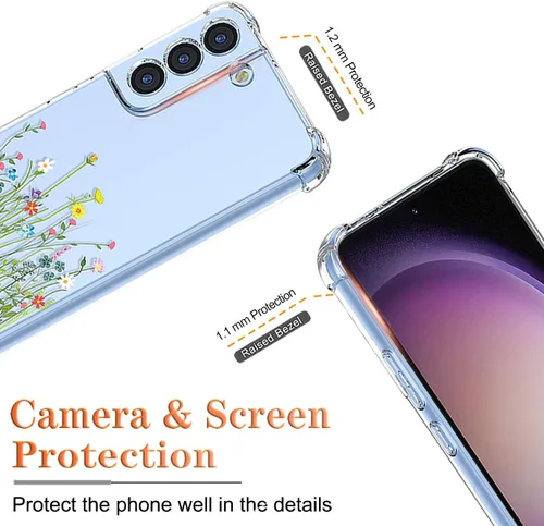 Vista 2 de Funda para Samsung Galaxy S23 SM-S911U con protector de pantalla, funda transparente con patrones de jardín de flores, funda protectora para Samsung