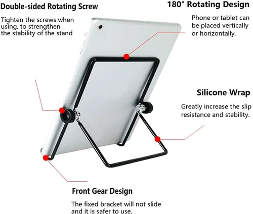 Vista 4 de VOVIGGOL Soporte ajustable para tableta, soporte plegable antideslizante para tabletas de 9 a 12.9 pulgadas, iPad, Samsung y Kindle Fire, soportes