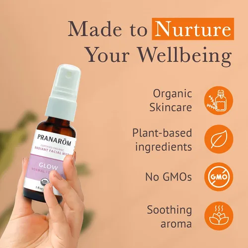Vista 5 de Pranarom - Kit de cuidado de la piel radiante Glow - Aceite esencial 100% puro y orgánico para limpieza facial, aceite hidratante y niebla facial