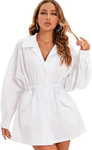 Vista 2 de Just Quella Camisa de gran tamaño con cuello abotonado blanco para mujer, Blanco