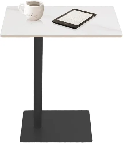 Vista 4 de Mesa auxiliar en forma de C de metal dorado con parte superior de mármol, moderna bandeja de café, escritorio lateral para sofá, sala de estar