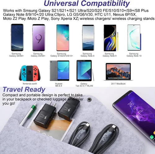 Vista 5 de Eversame - Cargador de pared USB C con cable, bloque de carga rápida tipo C de 10 pies + cable USB C de 6 pies compatible con Samsung Galaxy