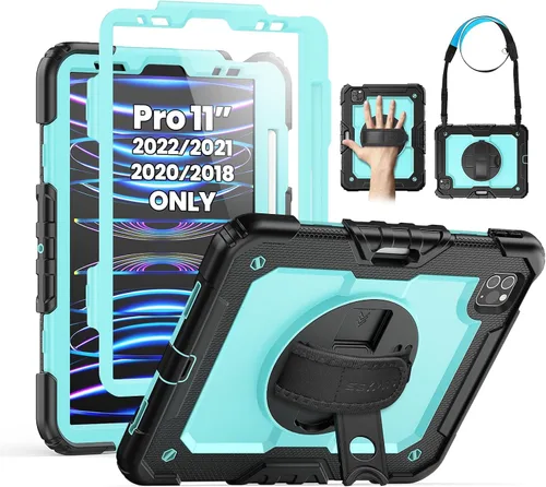Vista 11 de SEYMAC Funda para iPad Pro 11 de 4ª, 3ª, 2ª, 1ª generación (2022/2021/2020/2018), funda protectora de cuerpo completo a prueba de golpes con Negro