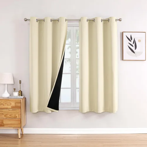 Vista 10 de ChrisDowa Cortinas 100% opacas de 63 pulgadas de largo para dormitorio con forro negro, 2 capas gruesas totalmente opacas con aislamiento térmico