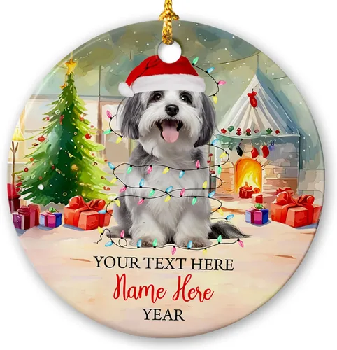 Vista 23 de Adorno de cerámica de Alaska Malamute de Feliz Navidad, decoración personalizada de Papá Noel, perro de Alaska Malamute nombre de perro, decoración