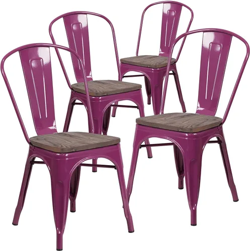 Vista 9 de Flash Furniture Tenley Silla apilable de metal de cobre con asiento de madera
