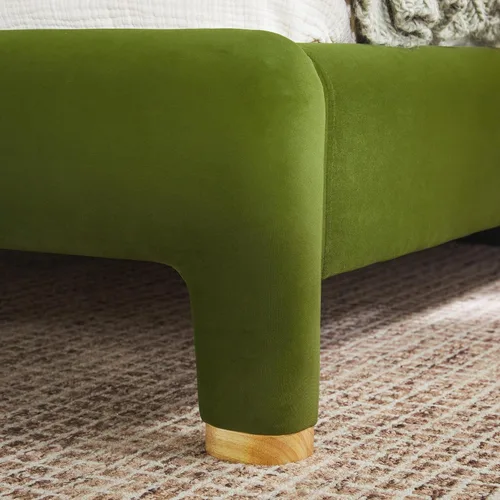 Vista 11 de Walker Edison Chantelle - Cama Queen tapizada moderna curva, tamaño Queen, terciopelo verde