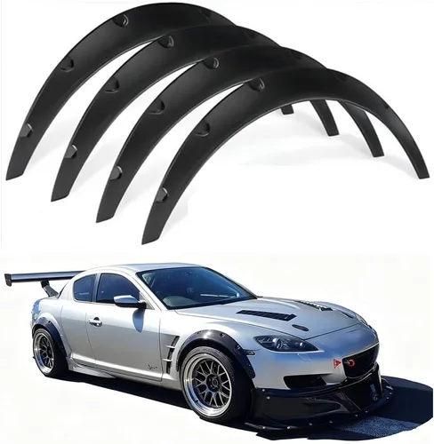 Vista 9 de Negro 4pcs 31.496 in 35.039 in Universal Exterior Fender Flares Flexible Car Body Kit Arcos de Rueda