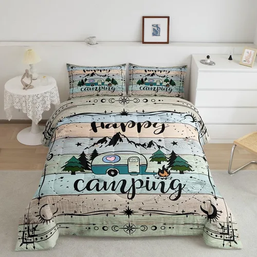 Vista 35 de Erosebridal Juego de edredón de cabaña de cabaña, juego de ropa de cama individual para niños, edredón de campamento con temática de campamento