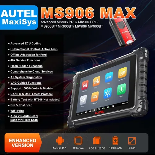 Vista 2 de Autel Herramienta de escaneo MaxiSys MS906MAX, escáner MS906 PRO/MK906 PRO/MS906BT/MK906BT/MK908/MP900BT, codificación ECU, más de 40 servicios, más