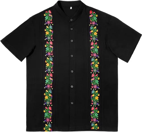 Vista 4 de Camisa de Guayabera mexicana para hombre, manga corta, diseño bordado