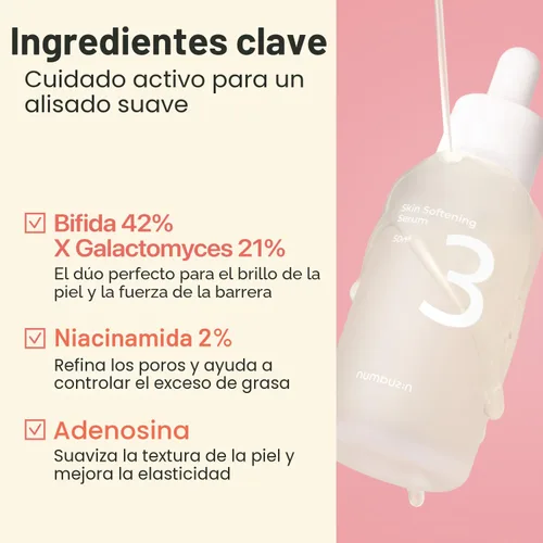Vista 3 de numbuzin No.3 Suero suavizante de la piel, suero fermentado para textura y poros de la piel, bífida y galactomyces, niacinamida, adenosina