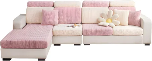 Vista 7 de Fundas elásticas para sofá modular en forma de L, con textura de oreja de trigo, fundas para sofá reclinable, protector de muebles antideslizante