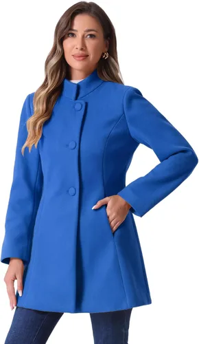 Vista 36 de Allegra K Abrigo de invierno para mujer, abrigo de cuello alto medio largo Negro