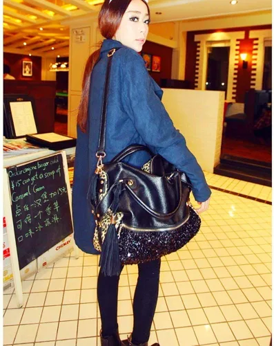Vista 8 de Cayla Totobag - Bolso de hombro con estampado de leopardo para mujer, bolso grande con borla, Impresión de leopardo