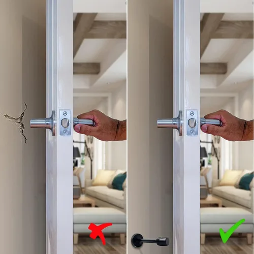 Vista 5 de KOLAKO Tope de puerta, tope de puerta negro de 4 pulgadas para la parte inferior de la puerta, montaje en pared de acero inoxidable cepillado a