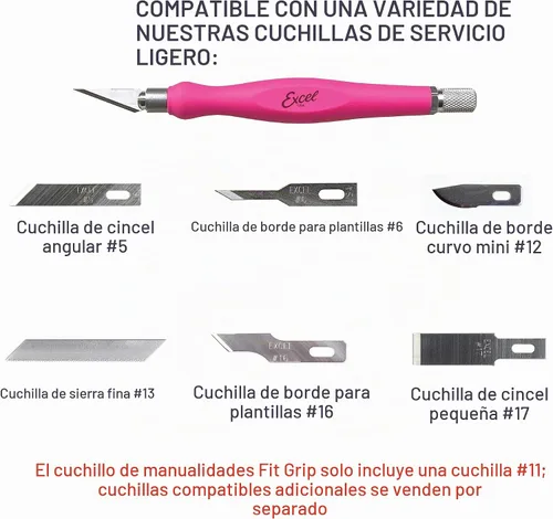 Vista 7 de Excel Blades Fit Grip - Cuchillo para manualidades con hoja en ángulo de acero al carbono ultra afilada #11 - Cuchillo de precisión con agarre