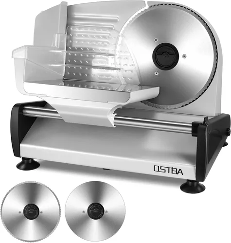 Vista 9 de Cortador de carne eléctrico de delicatessen Ostba, rebanador de alimentos de 200W con grosor ajustable de 0-15mm, hoja extraíble de acero inoxidable