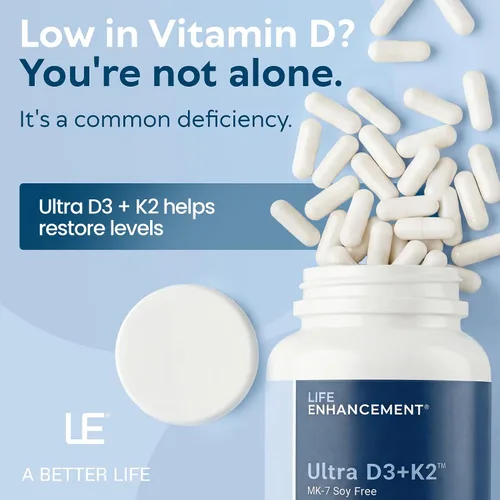 Vista 4 de Life Enhancement Vitamina D3 K2 2000iu apoya la salud muscular y cerebral - Suplemento D3 K2 ayuda en el apoyo inmunológico y cardiovascular