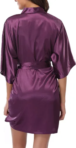Vista 3 de sunshinemall Bata de fiesta nupcial para mujer, kimono corto de satén para novia y dama de honor, camisón de pijama sedoso