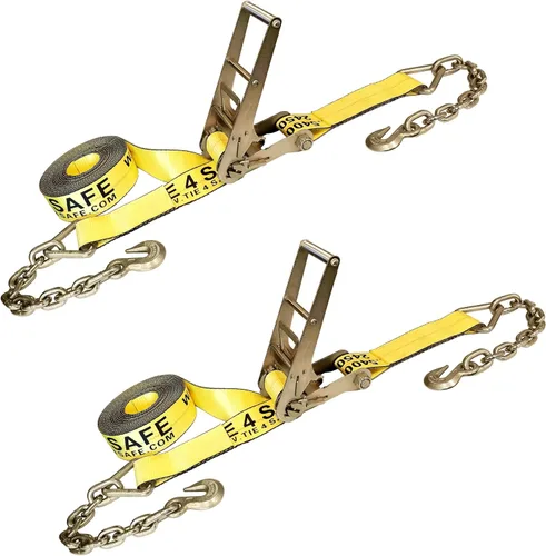 Vista 10 de Mega Cargo Control Correas de trinquete de 3 pulgadas x 30 pies con ganchos de agarre y extremo de cadena, correas de anclaje negras - 1 paquete