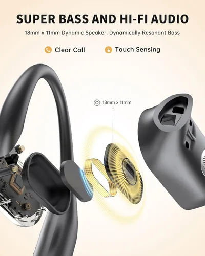 Vista 6 de Auriculares de oreja abierta, auriculares sobre la oreja con ganchos para los oídos, auriculares Bluetooth inalámbricos verdaderos con micrófono