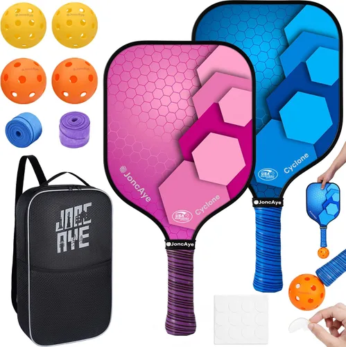 Vista 11 de JoncAye Pickleball Paddles Set of 4 or 2, USAPA Approved Fiberglass Rackets with Outdoor Indoor Balls, Bag, Overgrip, Lightweight for Family