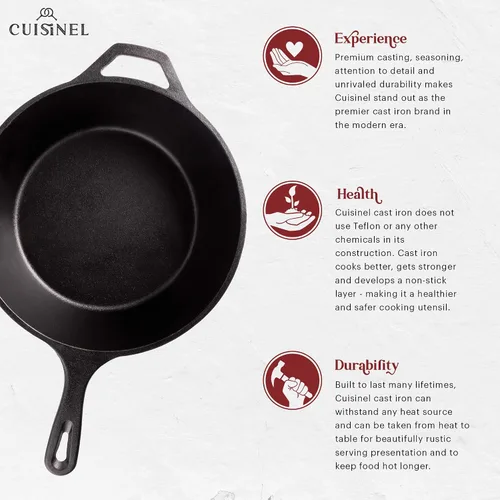 Vista 2 de Sartén de hierro fundido de Cuisinel + tapa - Olla multifuncional 2 en 1 - Olla profunda + sartén - Olla holandesa de 3 cuartos de galón - Utensilio