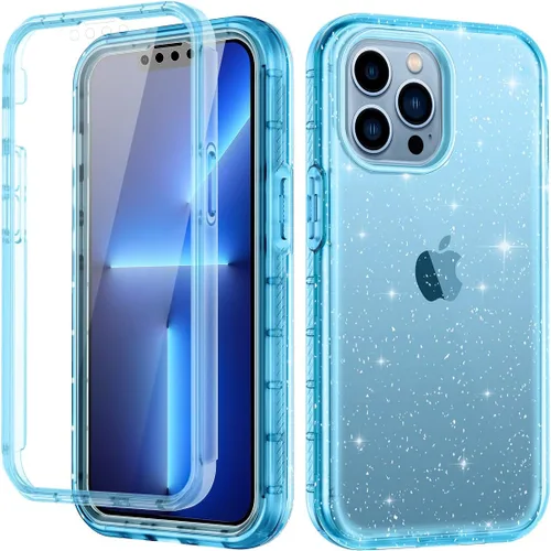 Vista 11 de LONTECT Funda para iPhone 13 Pro con protector de pantalla integrado con purpurina transparente, brillante, resistente, a prueba de golpes, híbrida