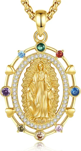 Vista 10 de Vito Collares de Santos de Plata de Ley 925 para Mujeres y Hombres, Colgante de San Miguel/Crucifijo/Caravaca/San Judas/Virgen María, Medalla
