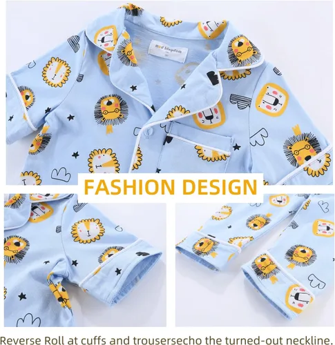 Vista 5 de Mud Kingdom Conjunto de pijamas de verano para niños y niñas, con botones, divertidos dibujos animados