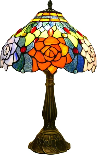 Vista 11 de Tiffany - Lámpara de mesa de 12 x 12 x 19 pulgadas, lámpara de mesa multicolor estilo flores, lámpara de vitral, mesita de noche, luz de escritorio