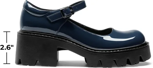 Vista 2 de DREAM PAIRS Zapatos Mary Janes para mujer con plataforma, tacón bajo, tacón grueso, punta redonda, correa de tobillo, zapatos Oxfords Esther