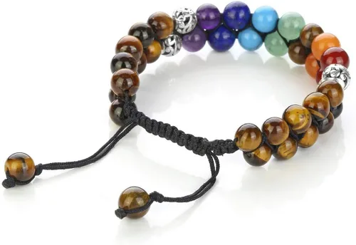 Vista 5 de TOP PLAZA - Pulsera de cuentas de chakras con 7 cristales curativos para yoga, meditación, relajación, ansiedad, para hombre y mujer