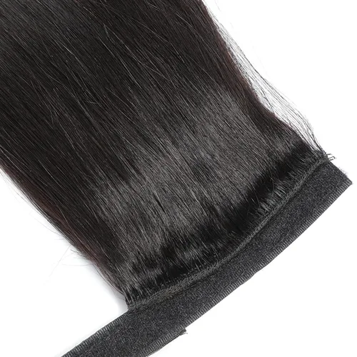 Vista 4 de Extensión de cola de caballo de cabello humano lacio envolvente alrededor de la cola de caballo, extensión de cabello de 8 pulgadas, color natural